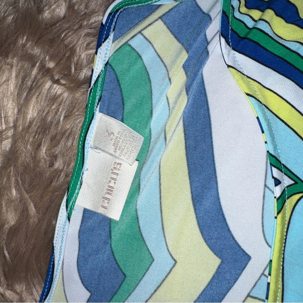 Chico's Multicolor Swirl Print Long Sleeve Blouse - cold shoulder bell sleeve XL - Picture 6 of 9